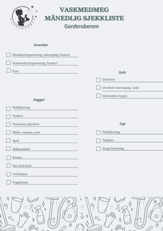 Månedelig sjekkliste - garderoberom