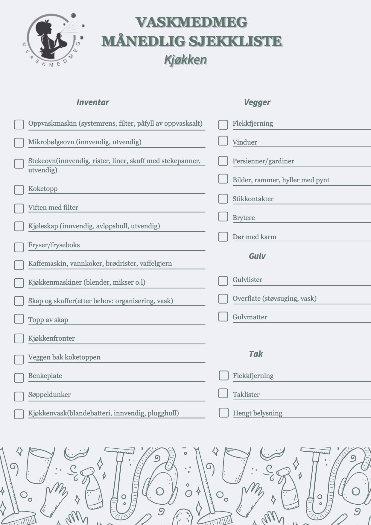 Månedelig sjekkliste - kjøkken