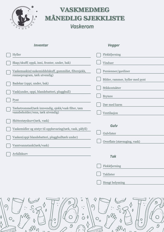 Månedelig sjekkliste - vaskerom