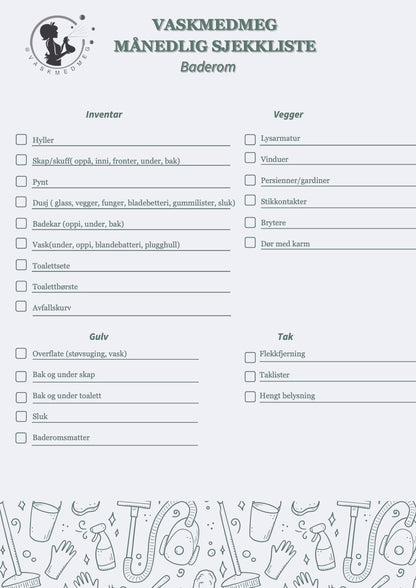 Månedelig sjekkliste - baderom