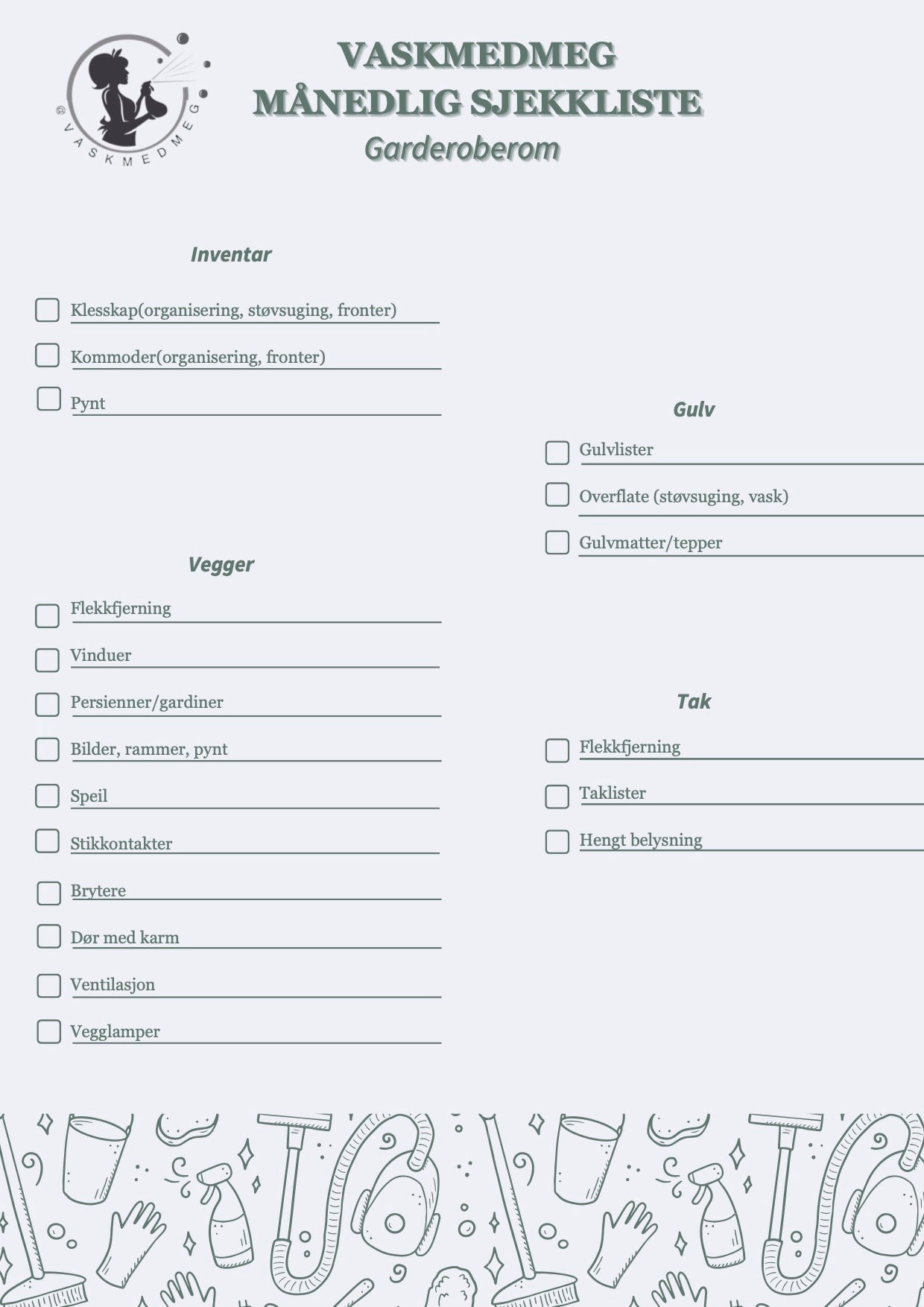 Månedelig sjekkliste - garderoberom