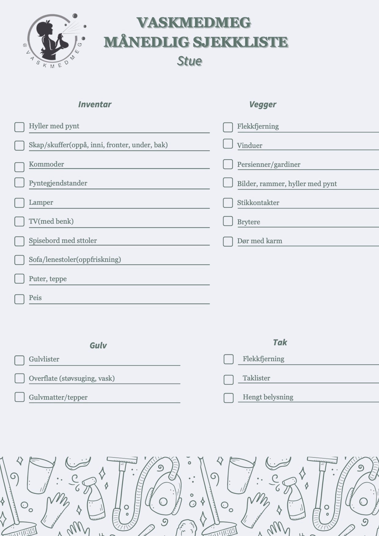 Månedelig sjekkliste - stue