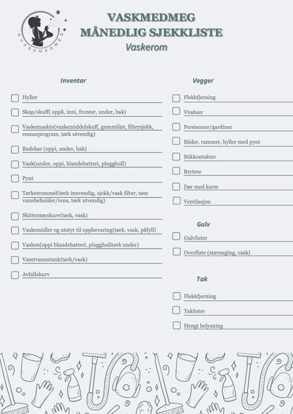 Månedelig sjekkliste - vaskerom